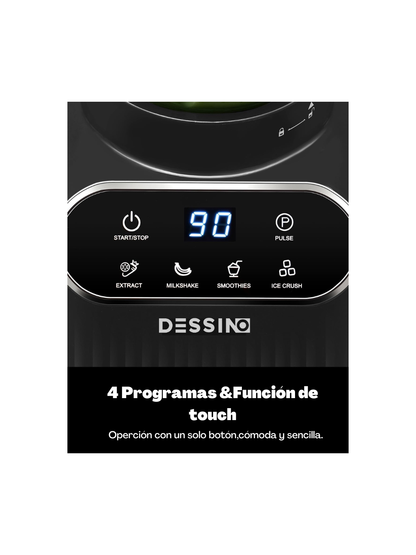 DESSINO Touchscreen Batidora de vaso de 1200 W, Jarra de 1,5 L, 6 cuchillas extraíbles, Acabado acero-inoxidable,5 funciones para triturar hielo y frutas congeladas, vaso portátil de 710 ml.Color gris.